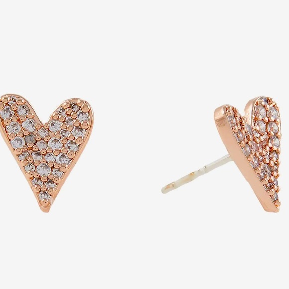 New Kate Spade Rose Gold-Tone Pavé Heart Mini Stud Earrings - Picture 5 of 7